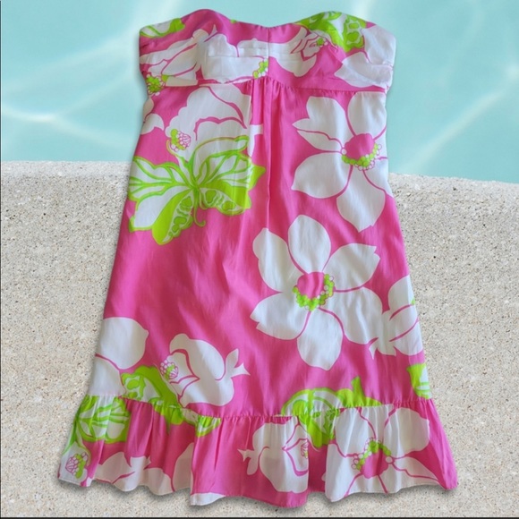Lilly Pulitzer Hotty She’s a Piston Blair Dress 4 Pink Green Floral Strapless - Picture 2 of 2